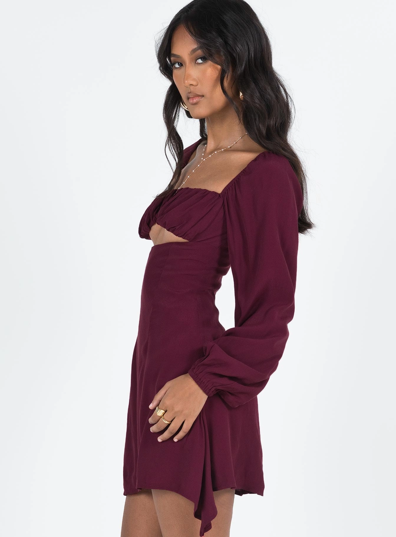Boxy-Style Haven Long Sleeve Mini Dress Burgundy