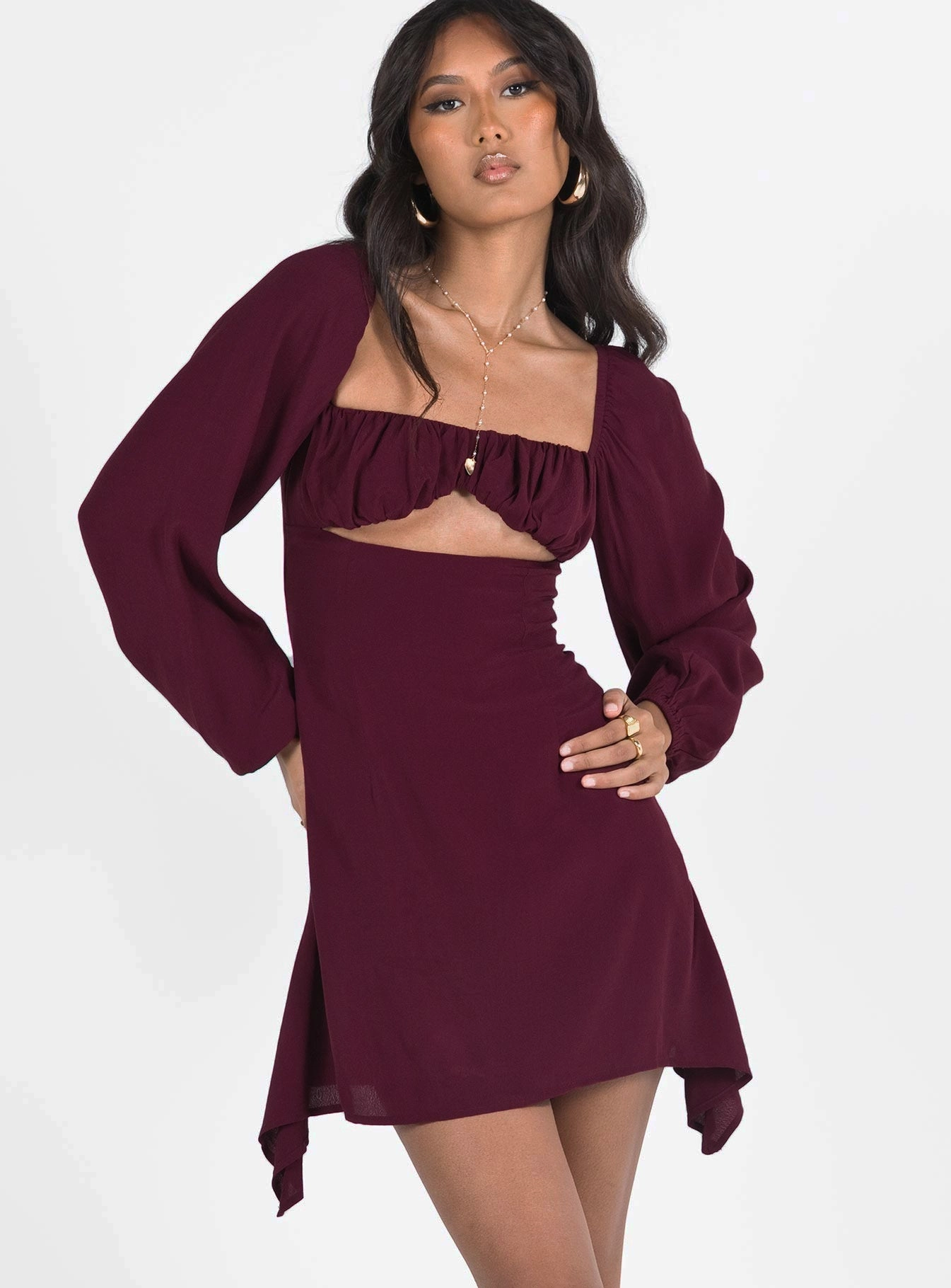 Refined touch NonChafeSeams Haven Long Sleeve Mini Dress Burgundy