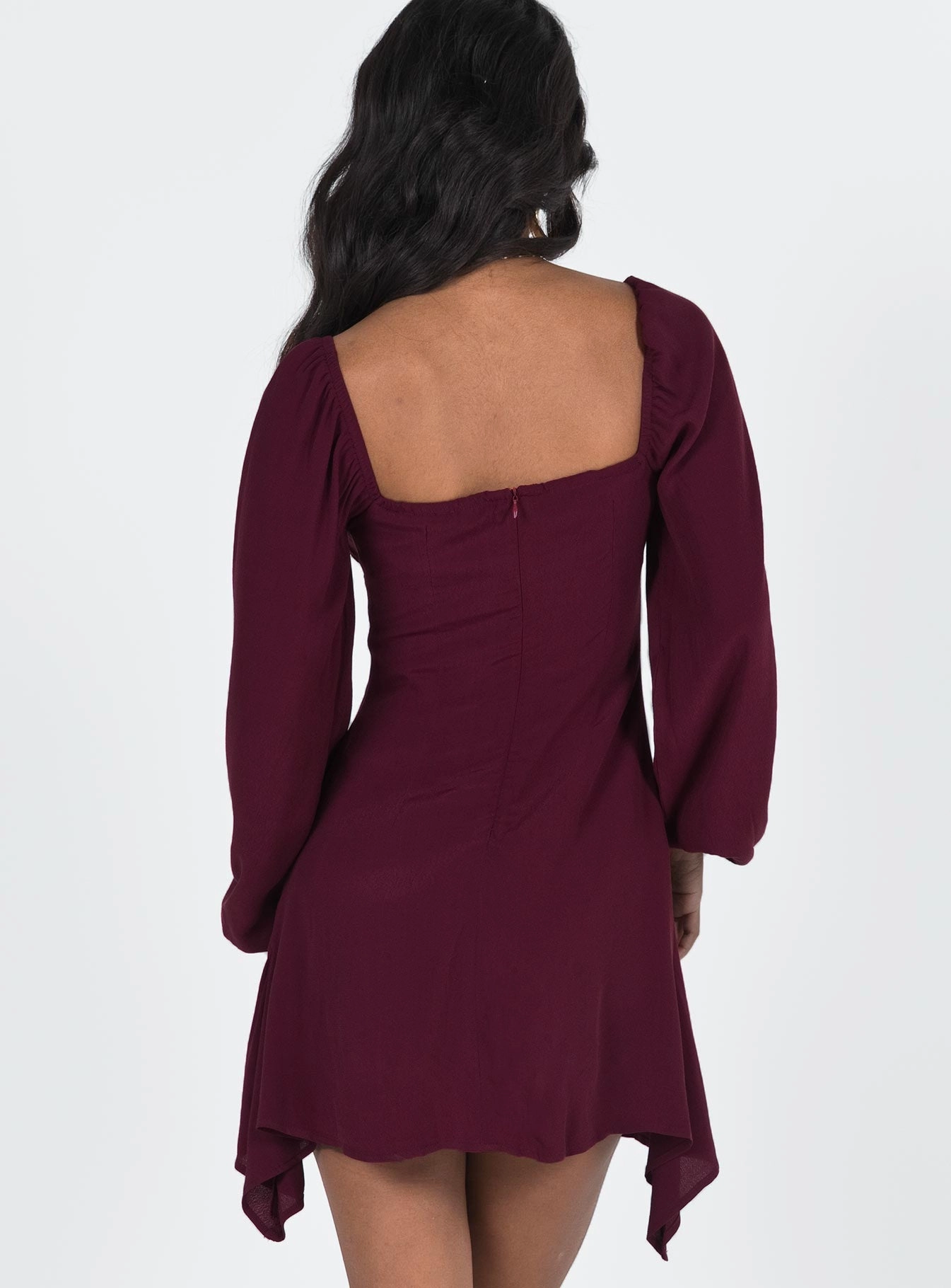 Haven Long Sleeve Mini Dress Burgundy Chic Fit Wear