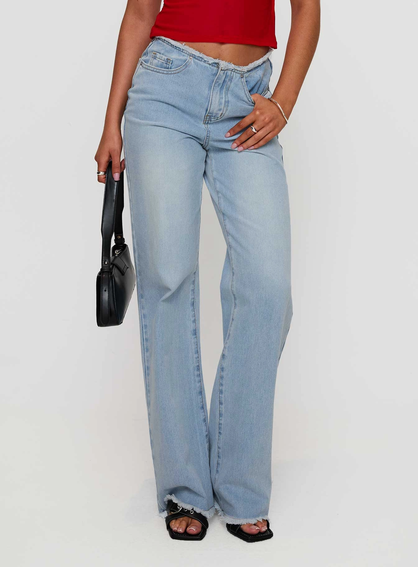Hawke Frayed Mid Rise Straight Leg Jeans Mid Blue High Quality Holiday Vibes Winter Warmth Shopping Day Slim