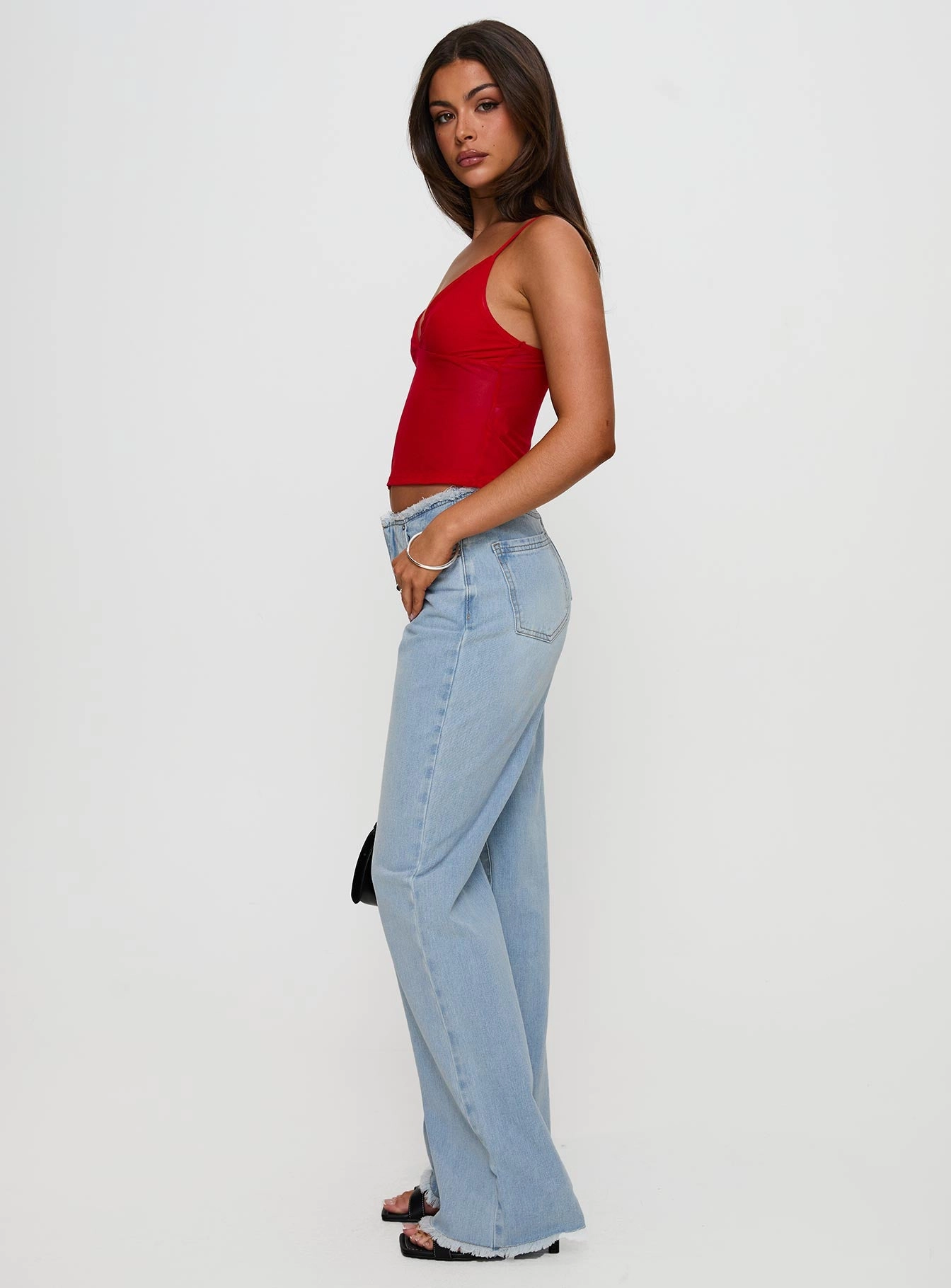 Hawke Frayed Mid Rise Straight Leg Jeans Mid Blue comfortable option