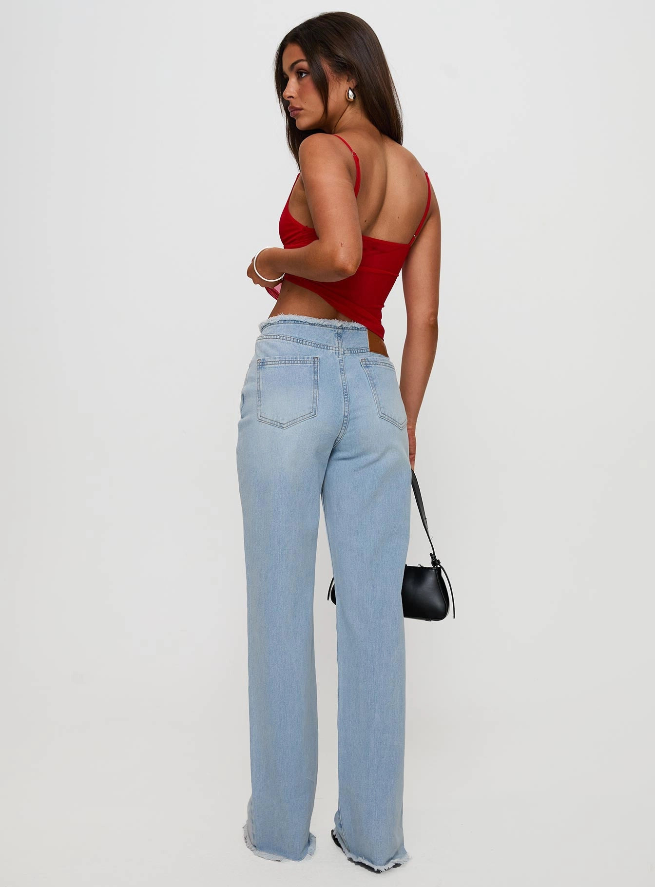 Hawke Frayed Mid Rise Straight Leg Jeans Mid Blue Youth Outfit