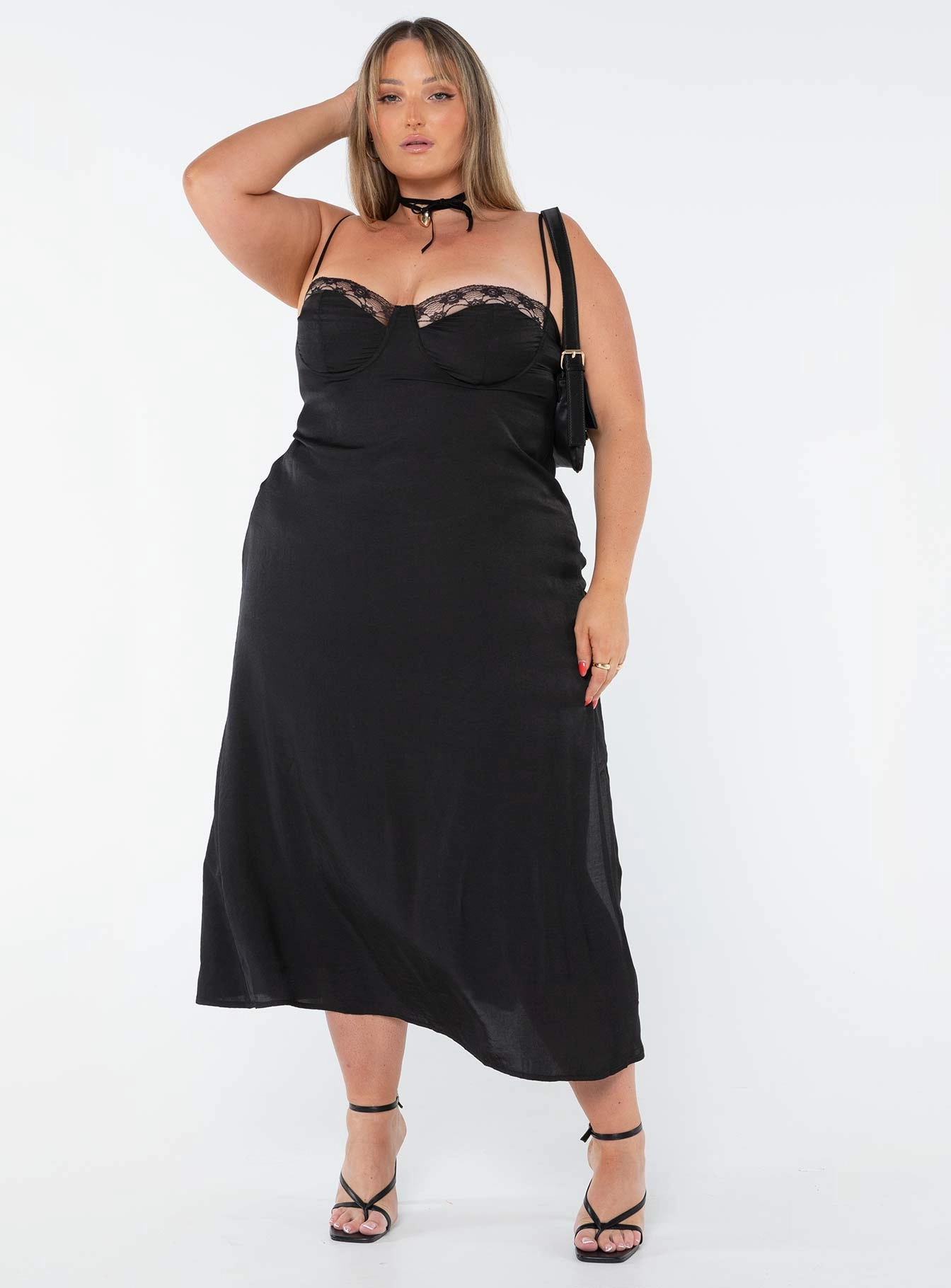 Shine Finish Simple Bow Hazel Midi Dress Black Curve