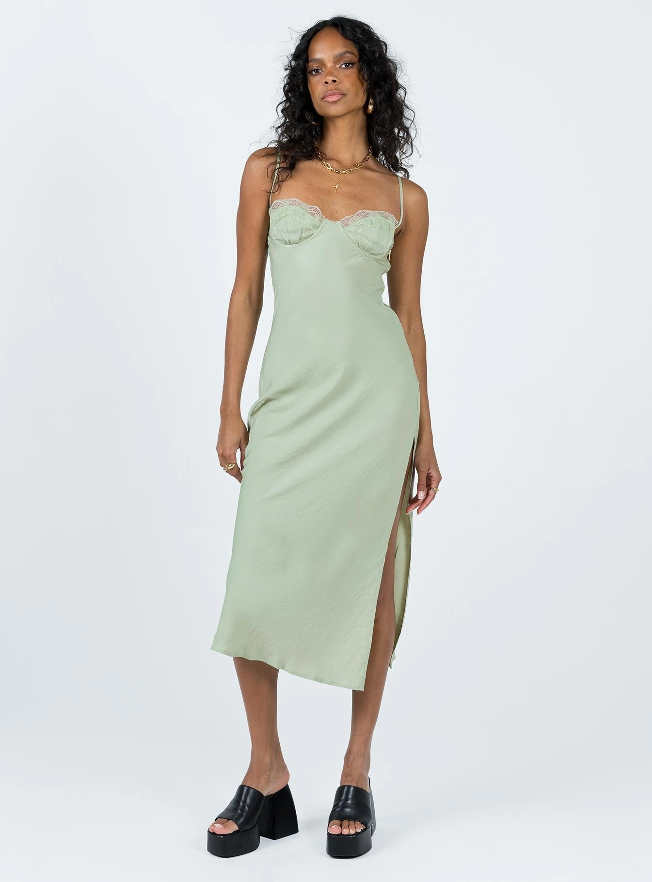 Hazel Midi Dress Sage Smart and Elegant Wrap Charm