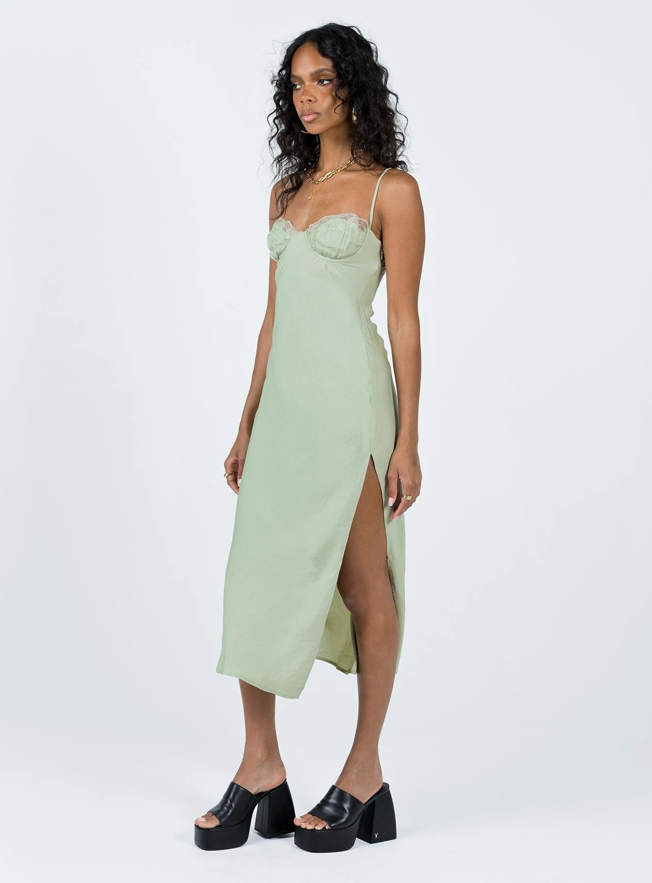Hazel Midi Dress Sage Texture Play Pocket-Detail