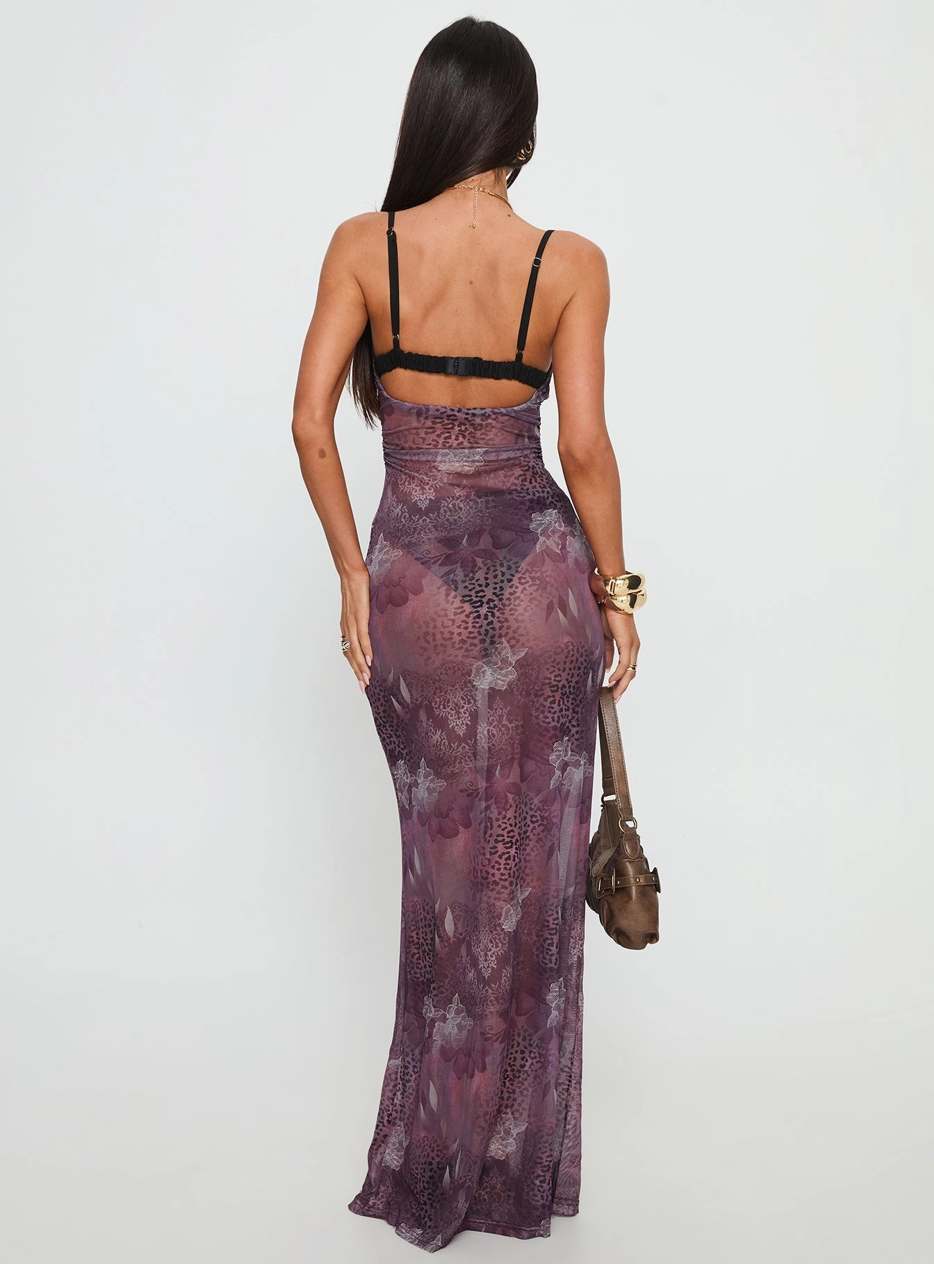 Chic Design Evera Sheer Built In Bra Maxi Dress Purple