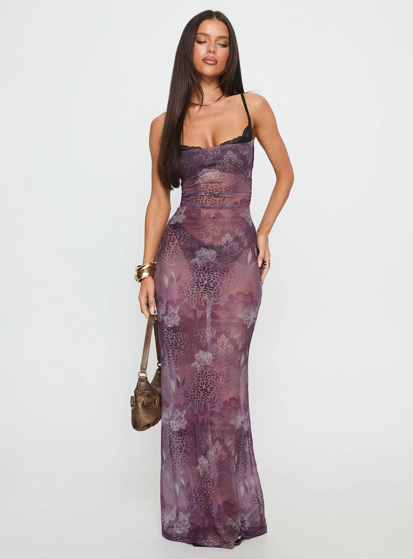 Lightweight Feel Evera Sheer Built In Bra Maxi Dress Purple