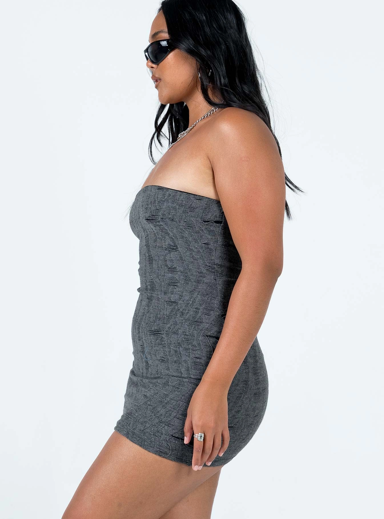 Work-Ready Look Floating Shape Henty Strapless Mini Dress Grey