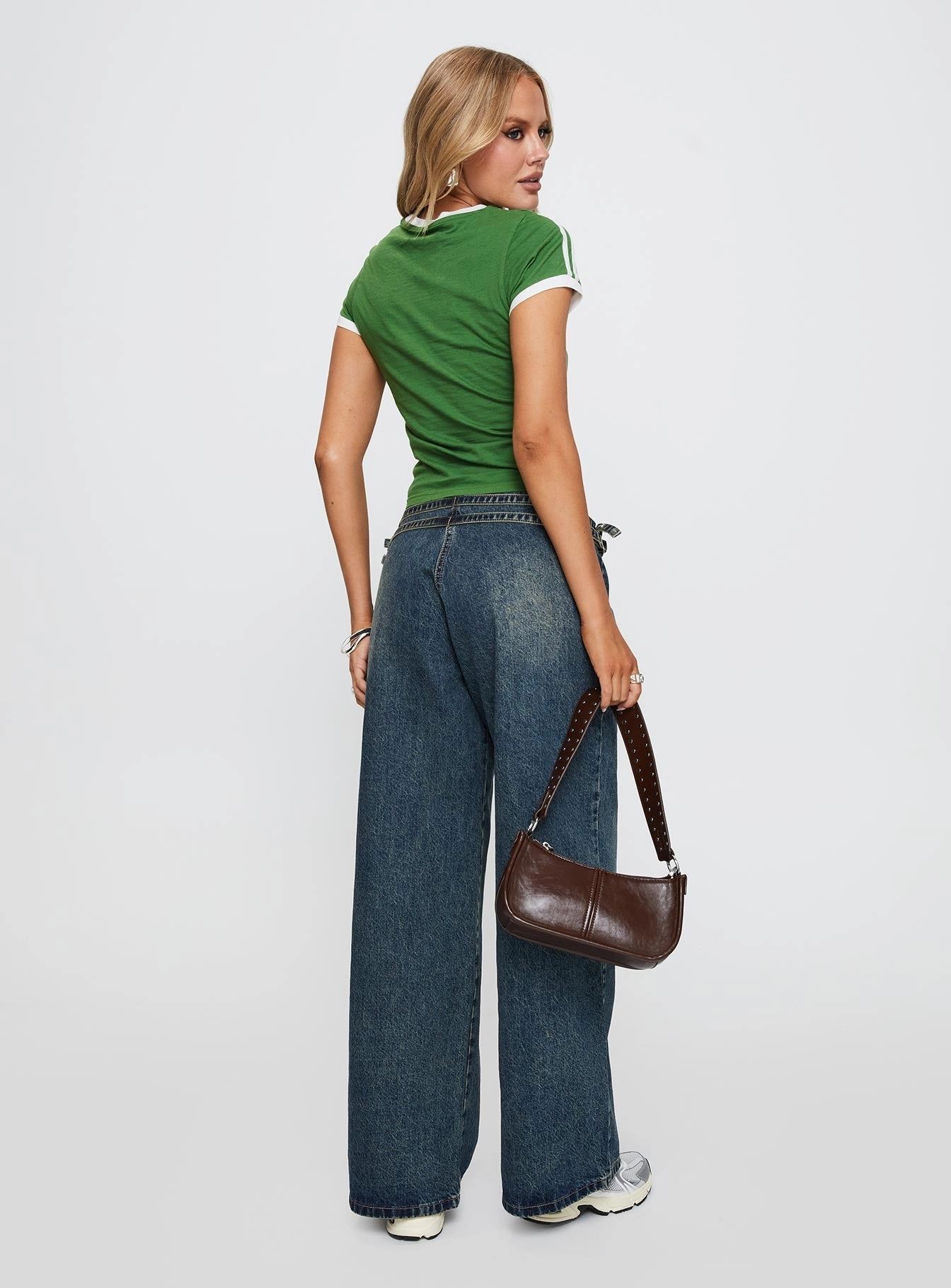 Baccarat Mid Rise Wide Leg Belted Jeans Dark Blue Cozy Feel