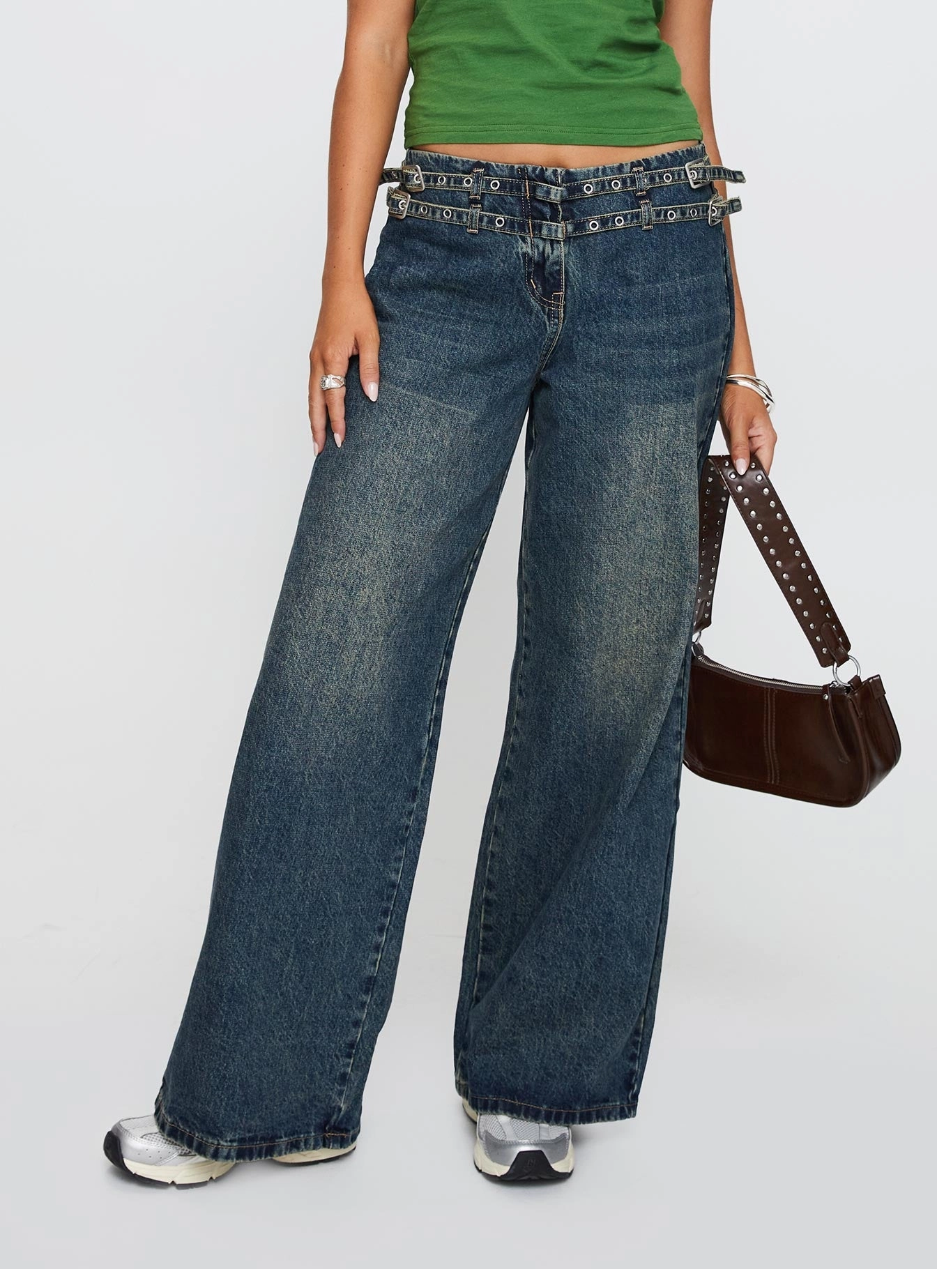 Baccarat Mid Rise Wide Leg Belted Jeans Dark Blue Pre Shrunk Material Weekend Vibes