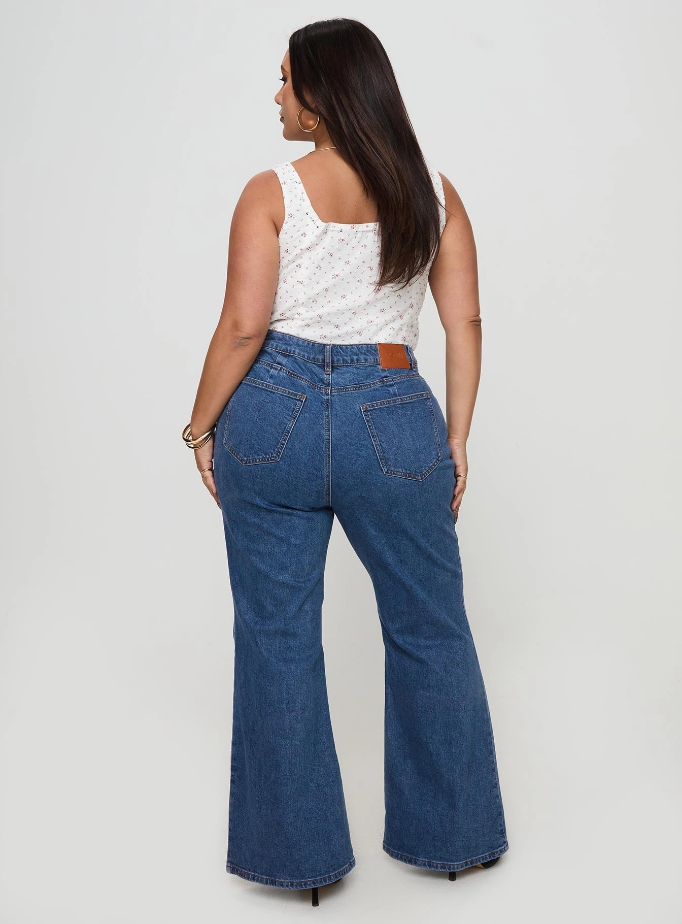 Breathable Lining Classic Wear Party Look Lucille High Rise Flared Jeans Mid Wash Curve