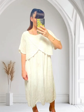Pleat Breeze Luxe Fit Wrap Cotton Dress  White