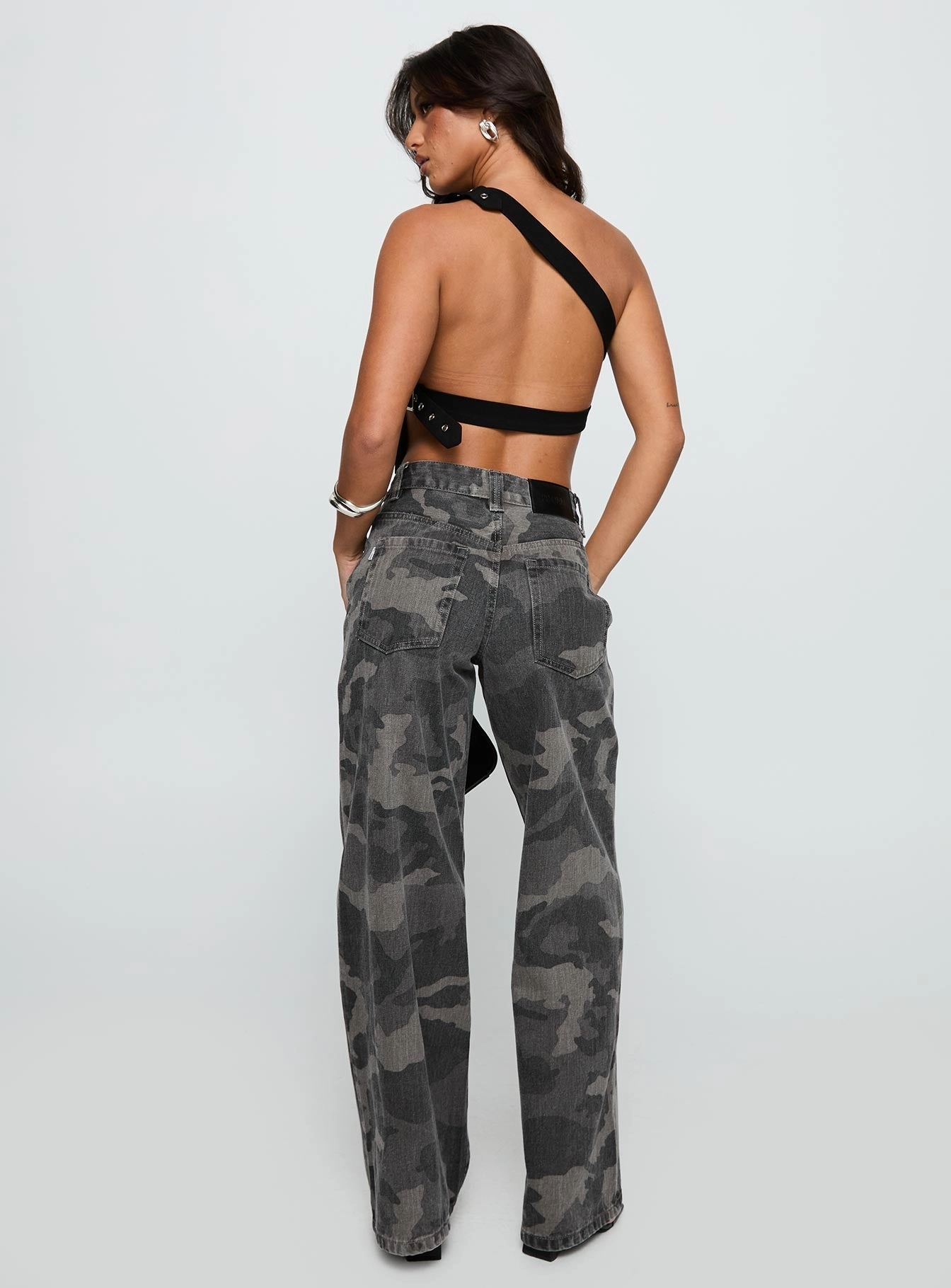 Reliable Choice Big Talk Mid Rise Straight Leg Jeans Grey Washed Camo