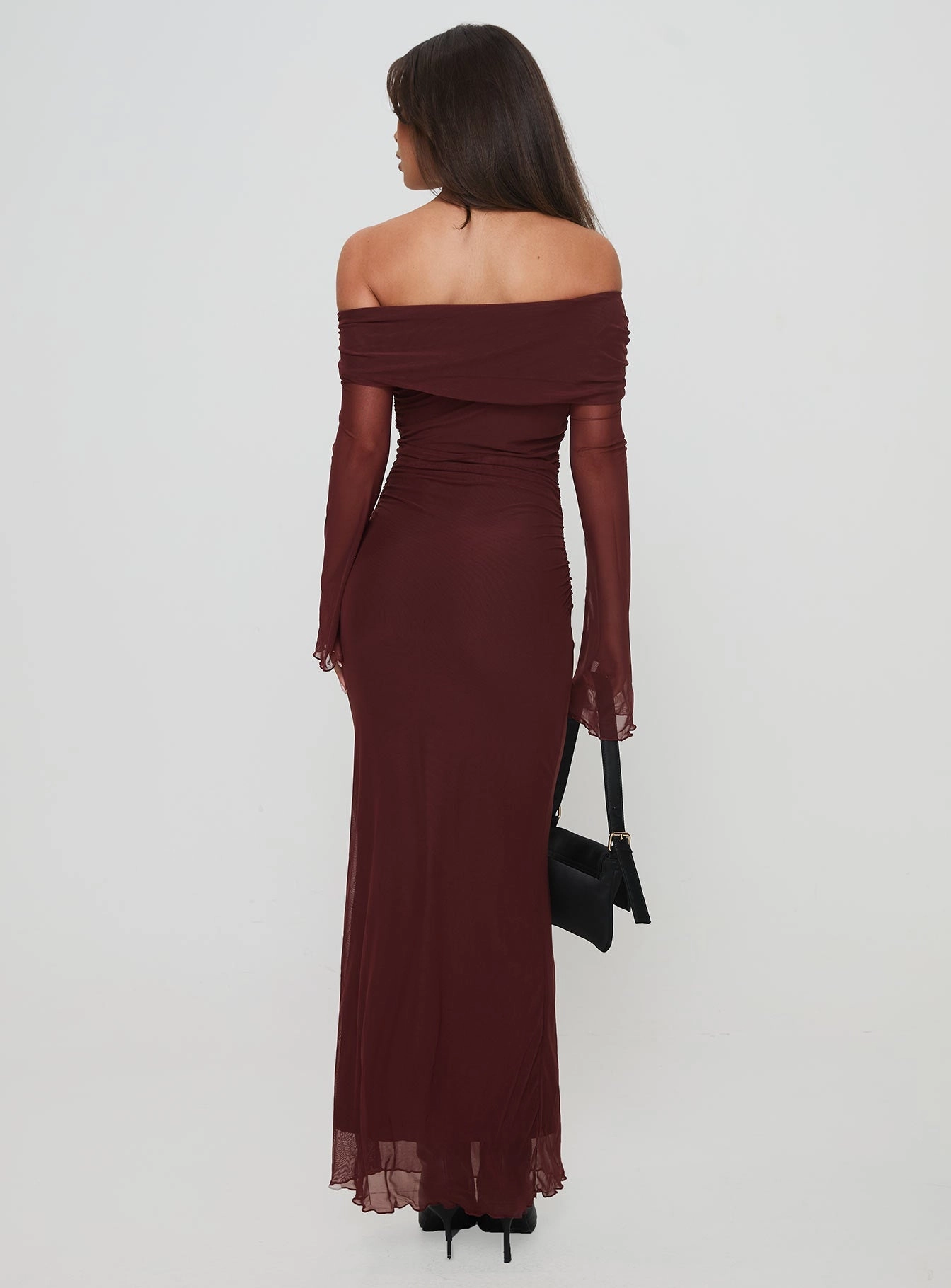 Balanced feel Layered-Sleeve Consideration Maxi Dress Chocolate