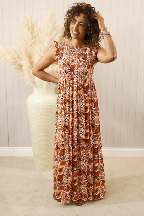 Toscana Maxi Dress Orange Floral Sculpted Form