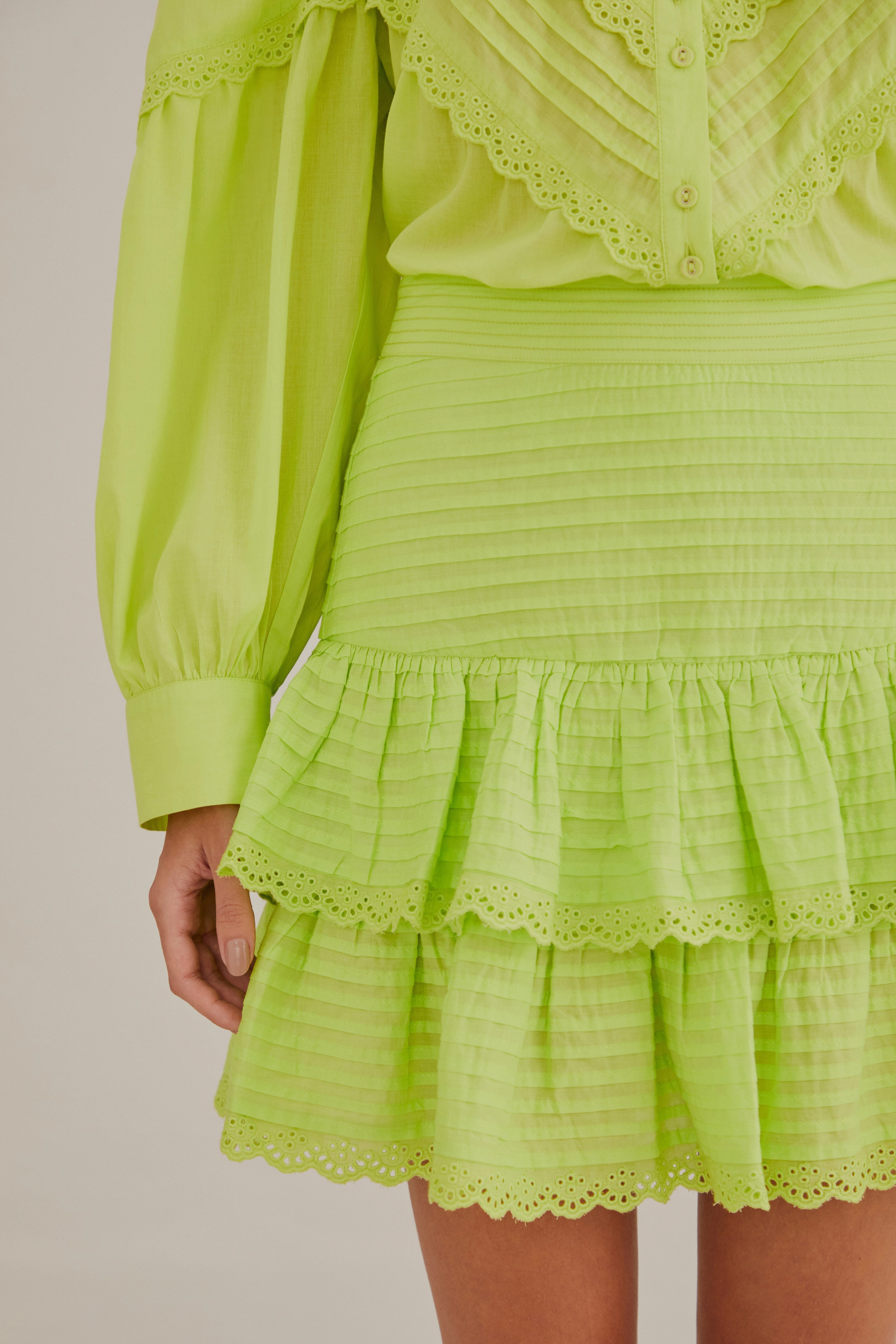 Neon Green Mini Skirt Smooth Edging