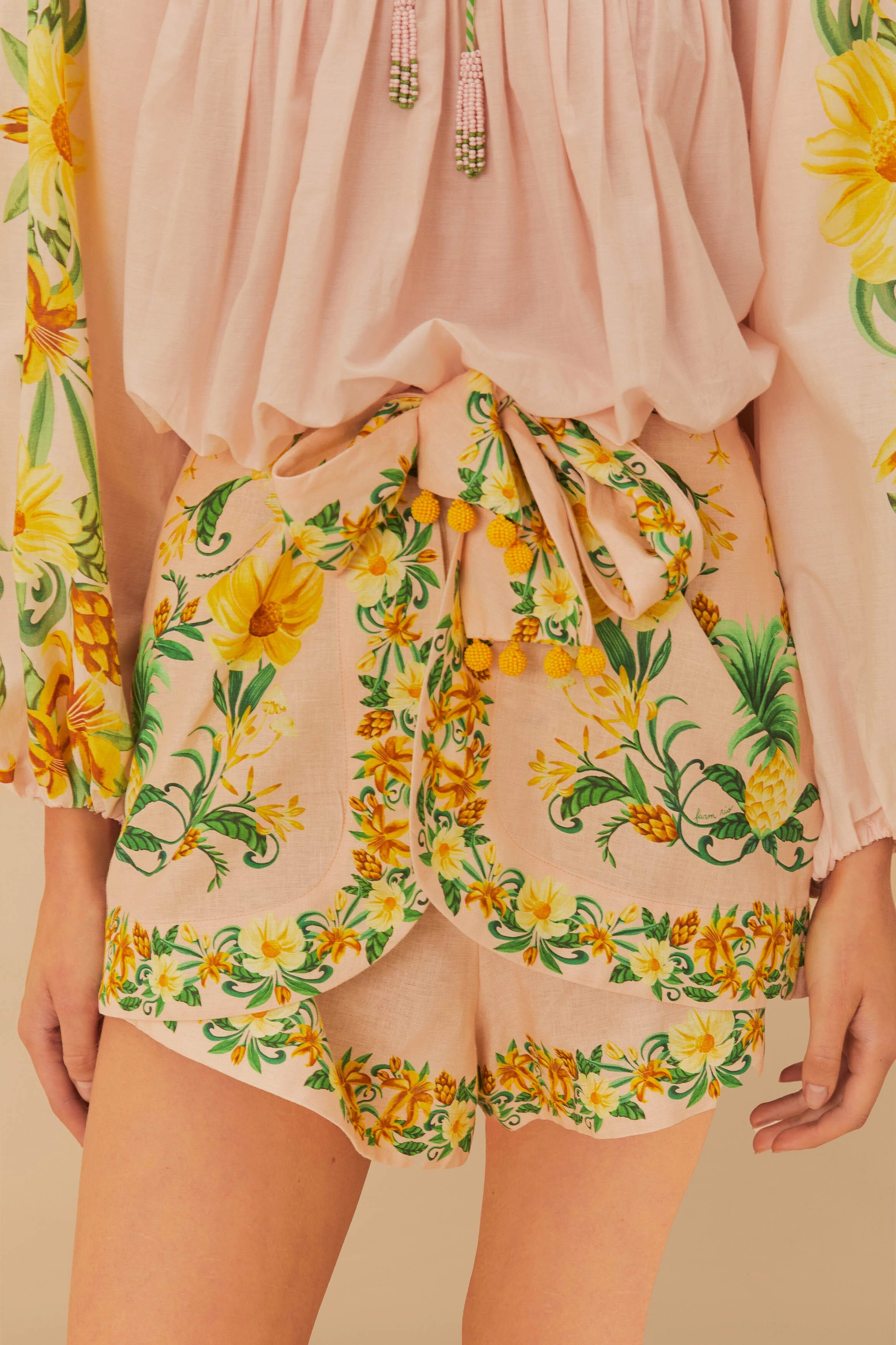 Pink Botanical Beauty LENZING? ECOVERO? Euroflax? Shorts Relaxed fit style Ripstop Material