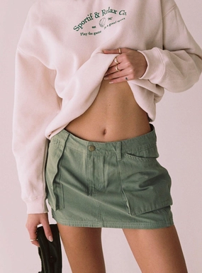 Leni Cargo Mini Skirt Khaki Pull On Style