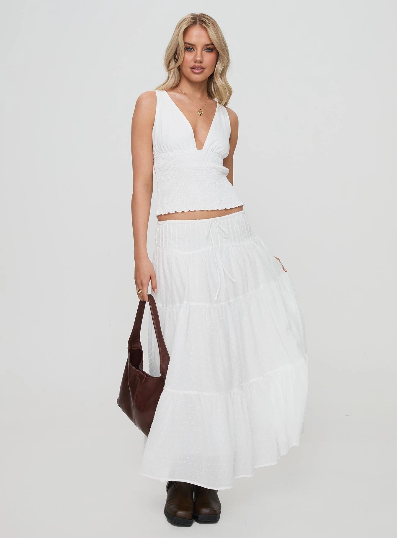 Cherry On Top Maxi Skirt White Mid Length