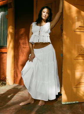 Cherry On Top Maxi Skirt White Reinforced Hemline Contemporary Brand