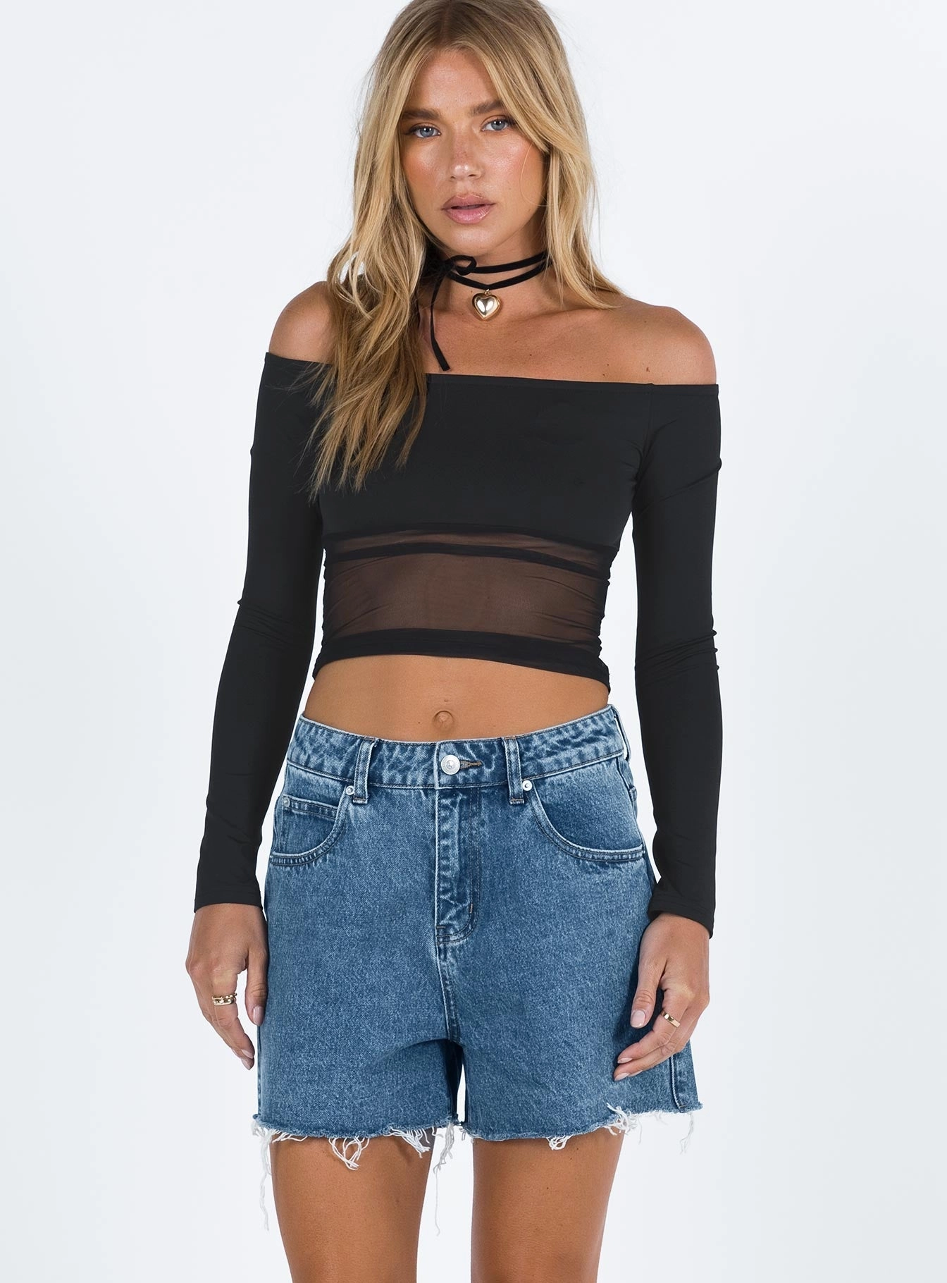 Multi Panel Cut Laurena Denim Shorts Dark Washed Petite