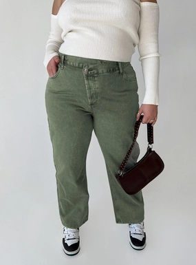 Holly Asymmetric Straight Leg Jean Green Denim Curve Universal Look Relaxed Style Lightweight Durable