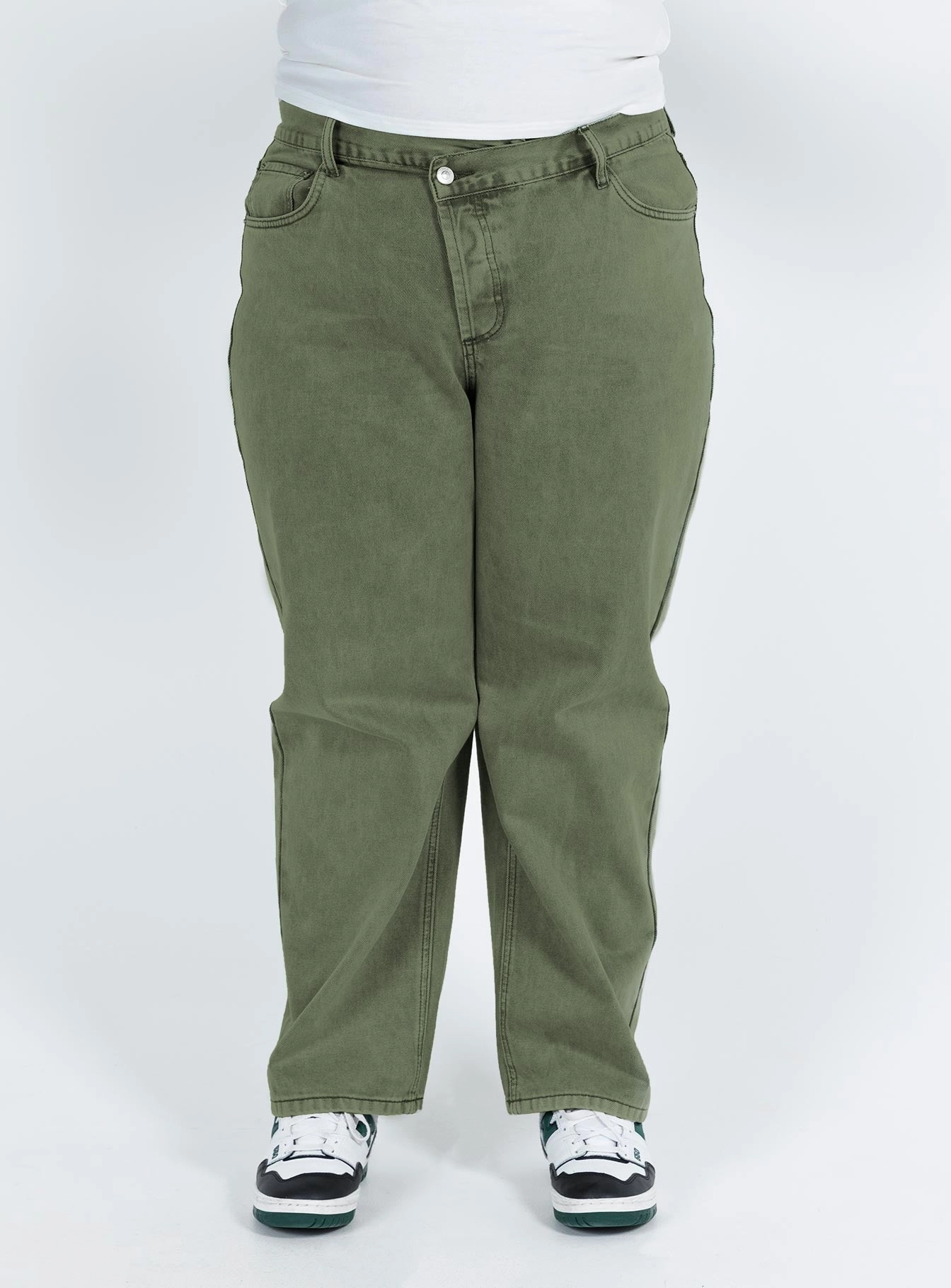 Reliable Fit Bold Look Professional Wear Holly Asymmetric Straight Leg Jean Green Denim Curve