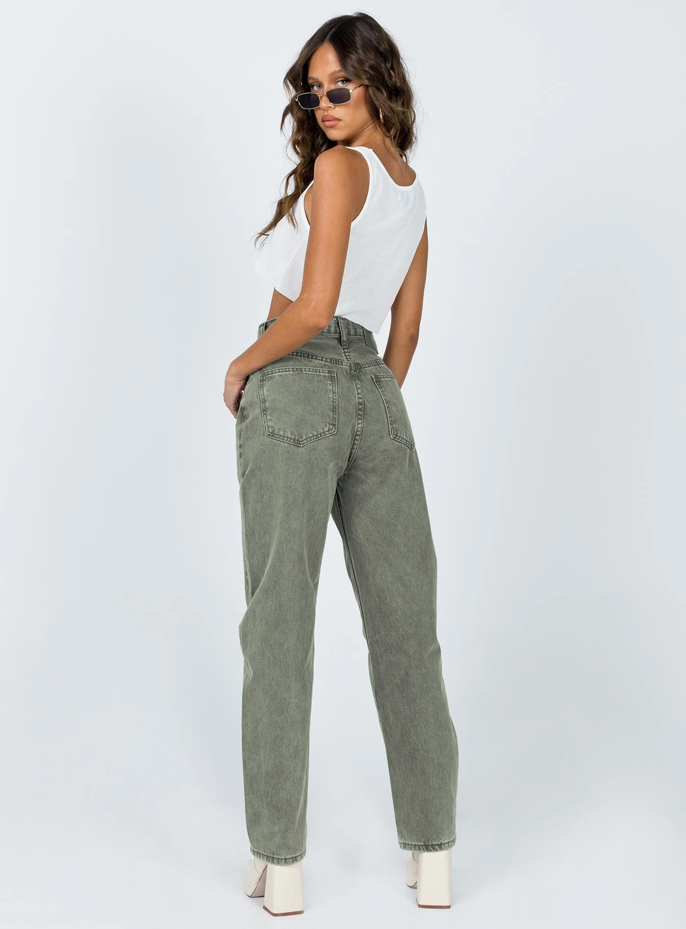 Holly Asymmetric Straight Leg Jean Green Denim Everyday Pick
