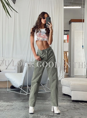Holly Asymmetric Straight Leg Jean Green Denim Flexible Match