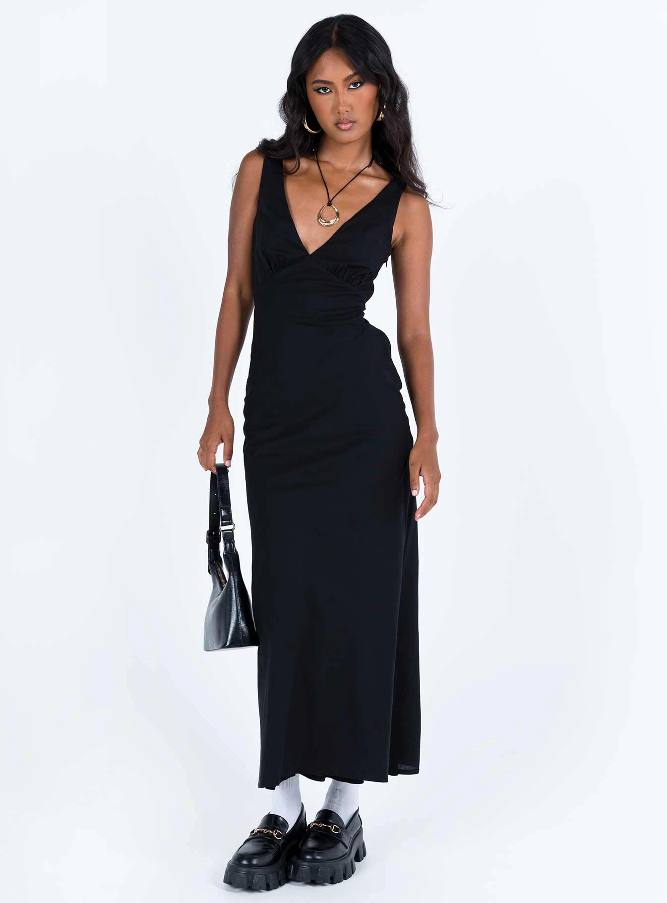 Nellie Maxi Dress Black Linen Natural Form Flower Grace