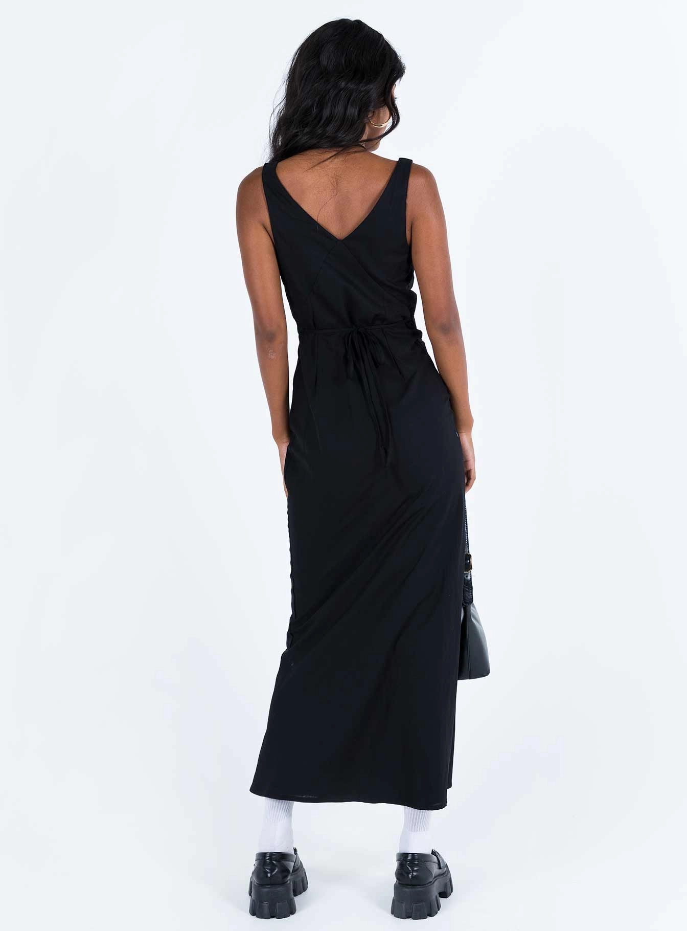 Nellie Maxi Dress Black Linen Beaded-Edge Relaxed-fit maxi dress