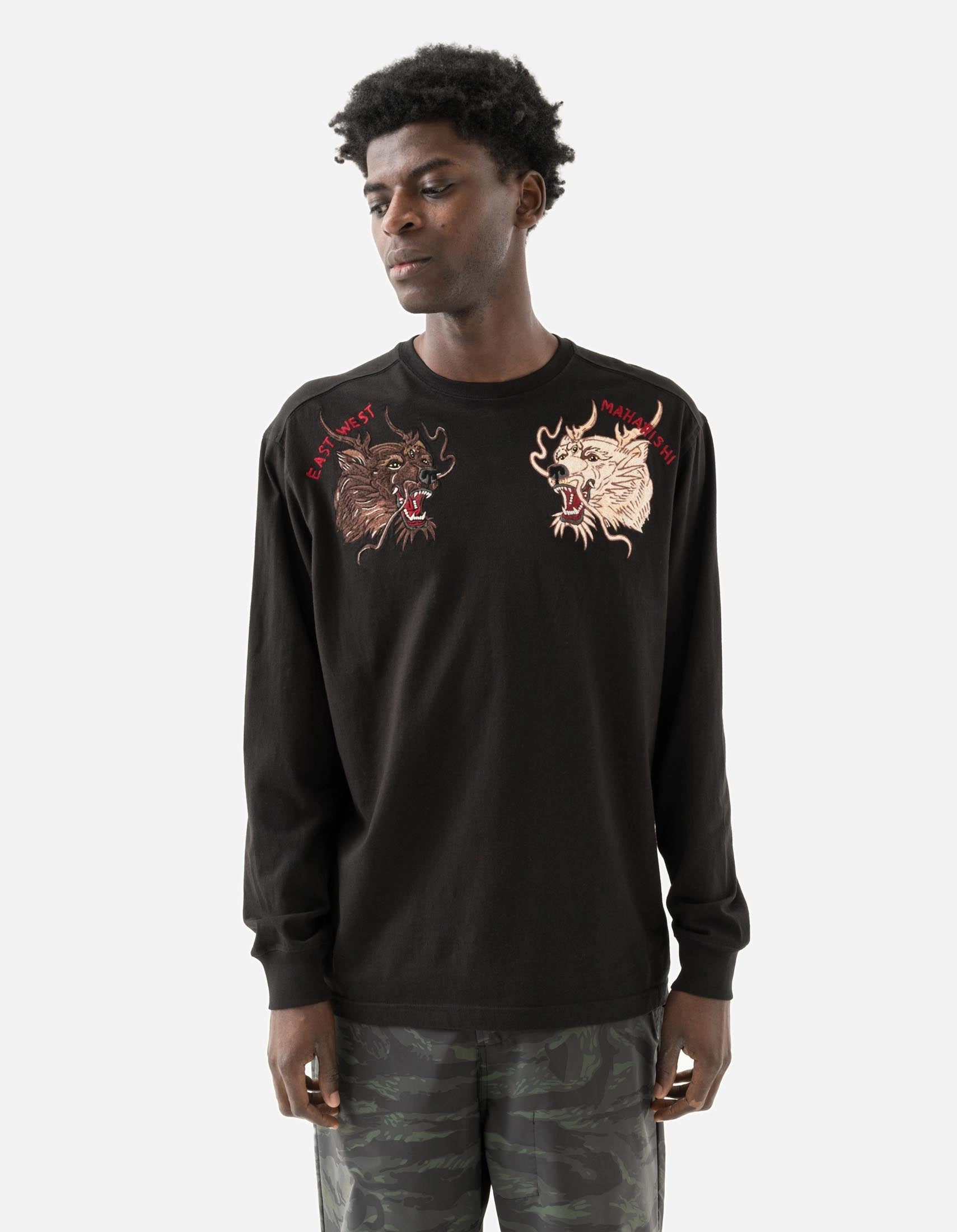 Hypoallergenic Inner Layer VNeck Style 7090 Duality Bering Bears Embroidered L/S T-Shirt Black