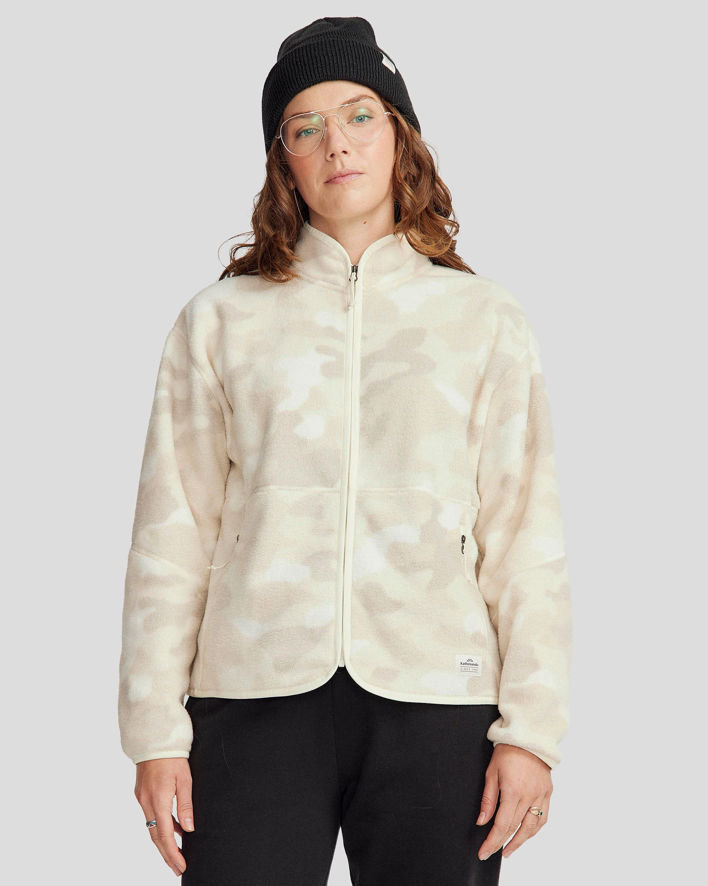 Women's Trailhead Fleece Jacket - Natural Tree Camo Print Windproof Closure Double Stitch Reinforcement