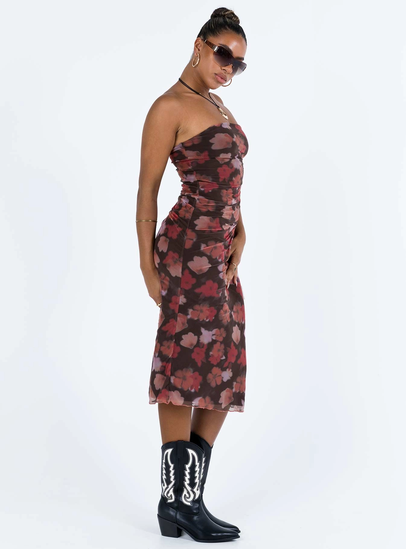 Laren Midi Dress Red / Black Trend Focused Cozy Texture