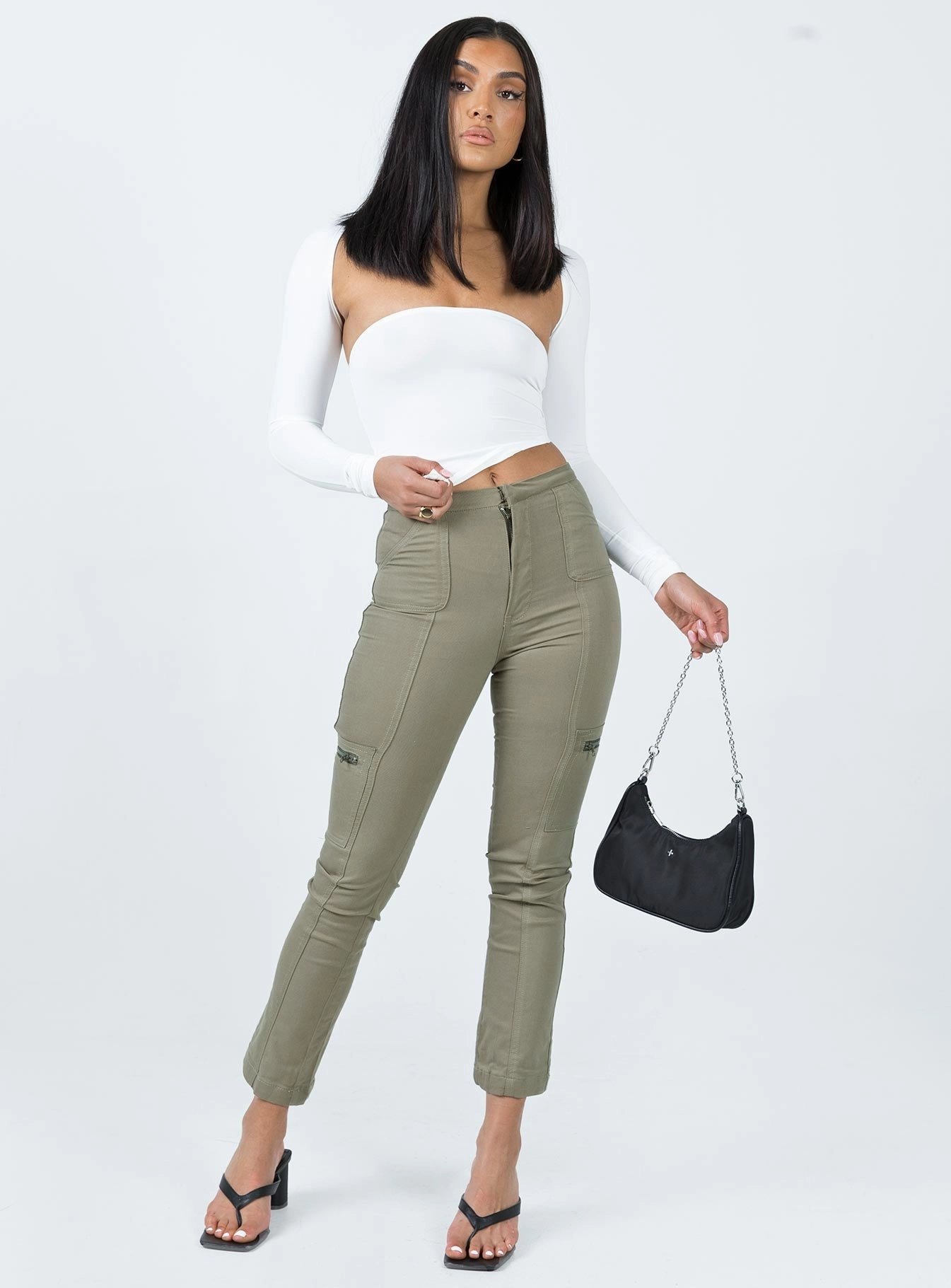 FlexibleStretchWeave Fitted waist In Line Straight Leg Cargo Pants Green