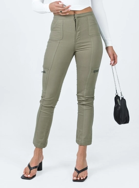 In Line Straight Leg Cargo Pants Green Water Resistant