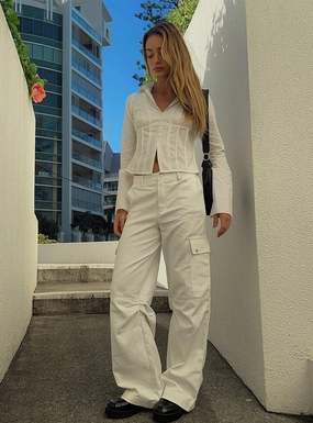 Fallout Mid Rise Cargo Pants White Agile Fit Fashionable Design