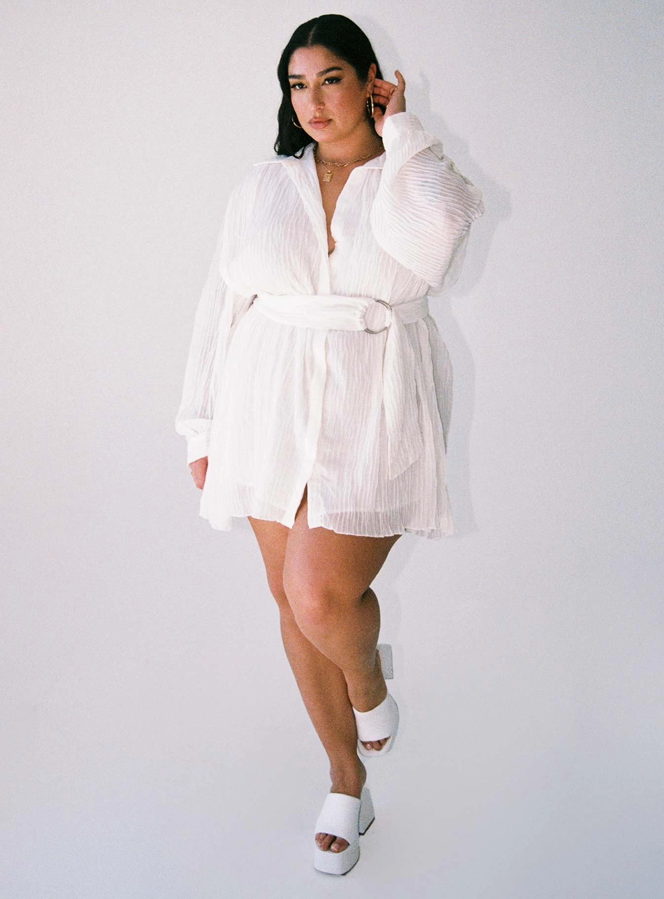 Tune In Shirt Dress White Curve Stylish Comfort