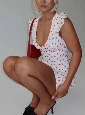 I Guess So Mini Dress White / Burgundy Gentle Stitch Layered-Sleeve