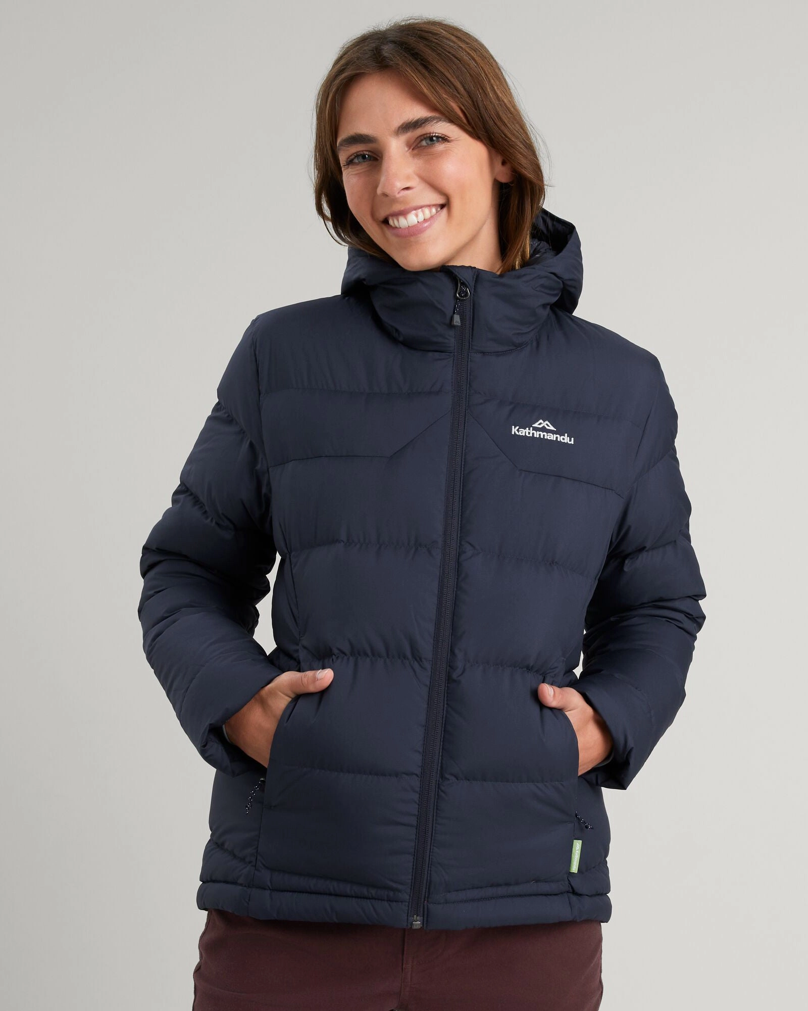 Reinforced Seam Construction Faux Fur Collar Women's Epiq Hooded Down Jacket - Midnight Navy