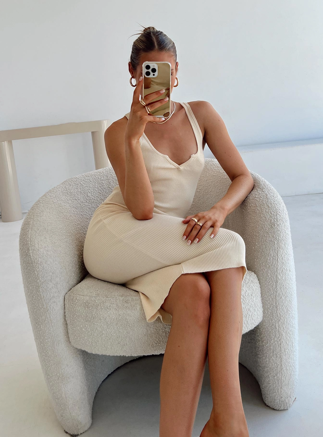 Layer Light Premium Quality Ingrid Midi Dress Beige