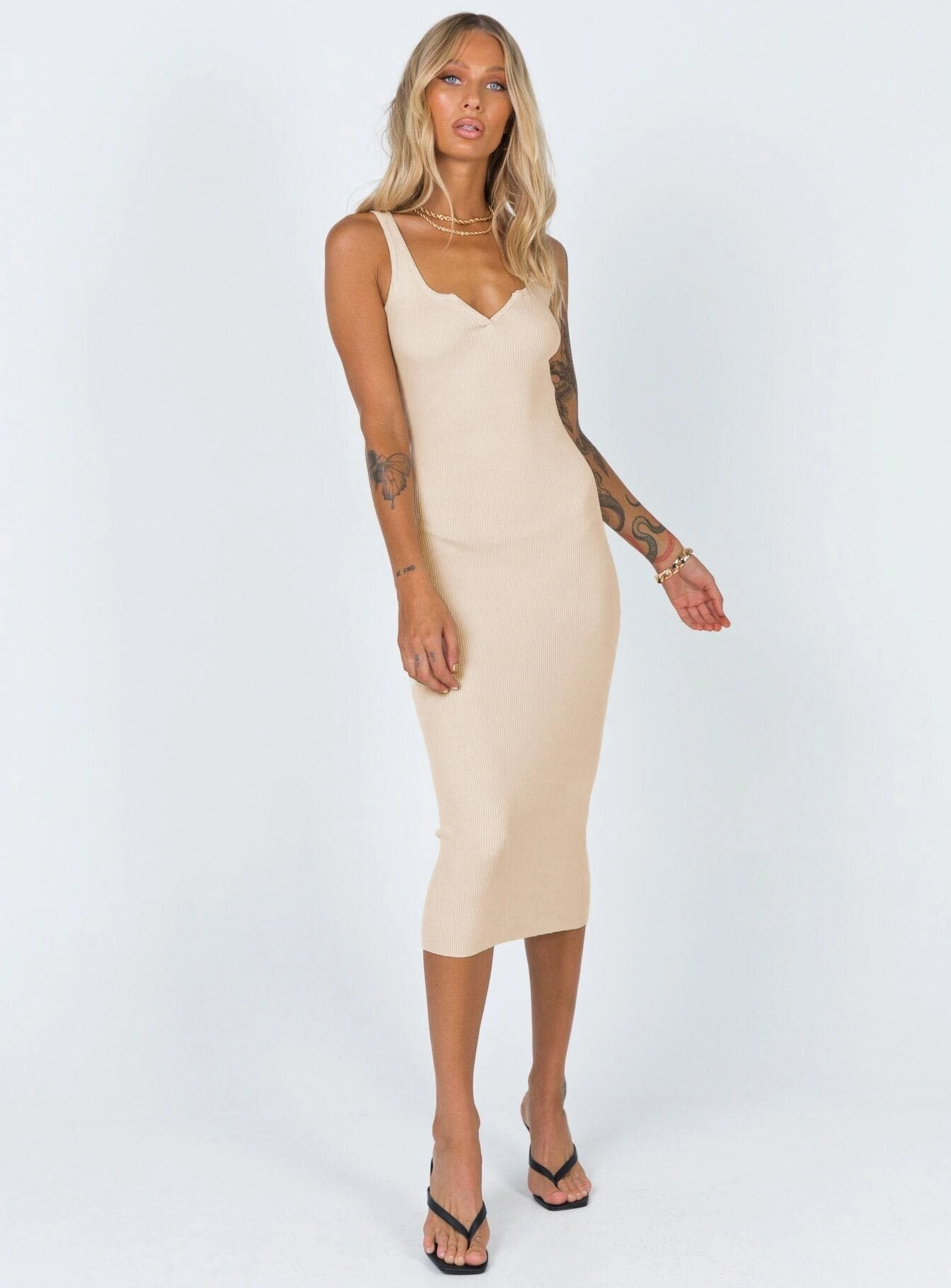 Casual day-to-night piece Ingrid Midi Dress Beige