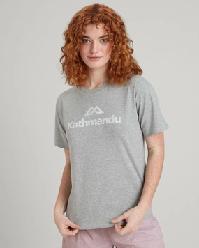 Kathmandu Logo Women's Short Sleeve T-shirt - Light Grey Marle Soft Comfort Wear Comfy Apparel