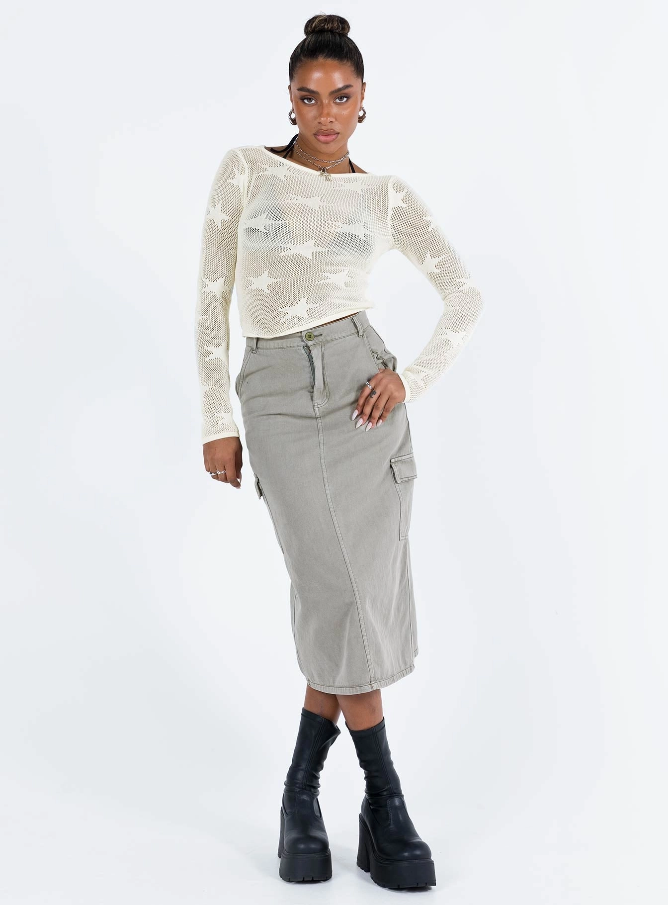 Jacko Midi Cargo Skirt Olive Green Street Edge Refined Edge