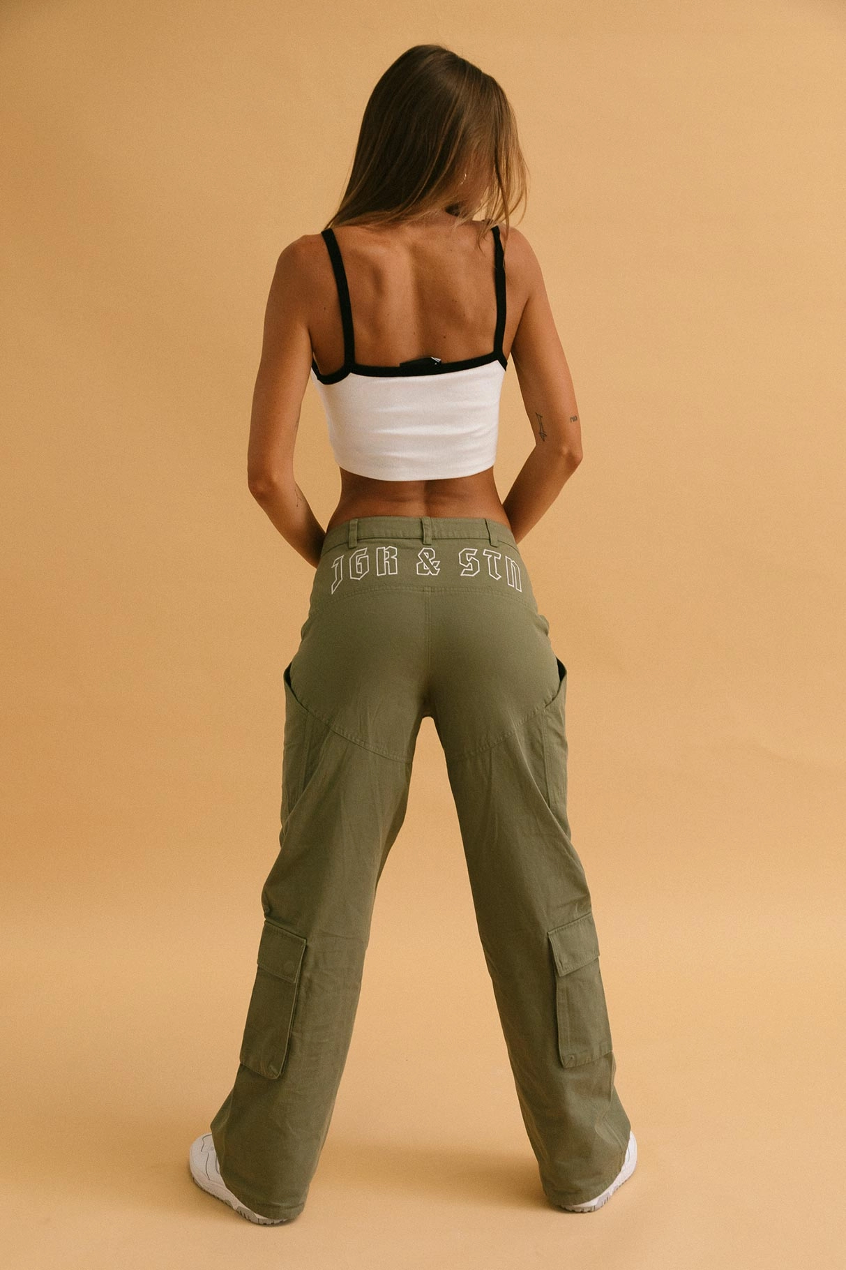 Jagger & Stone Christina Cargo Pants Khaki Comfort Design Zip Pocket