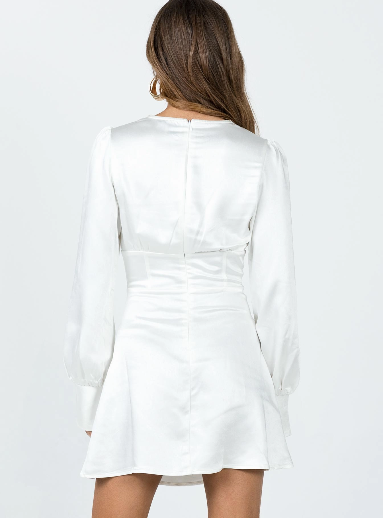 Jalene Satin Long Sleeve Mini Dress White Fresh Combo