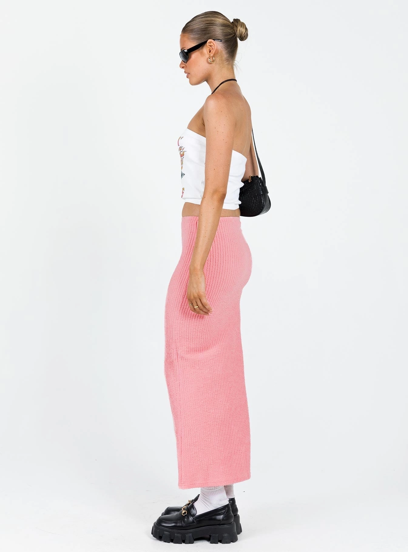 Jaynee Maxi Skirt Pink Tonal Layering Button Details