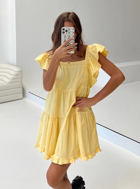 Jayson Mini Dress Yellow Classic Fit Garden Scene