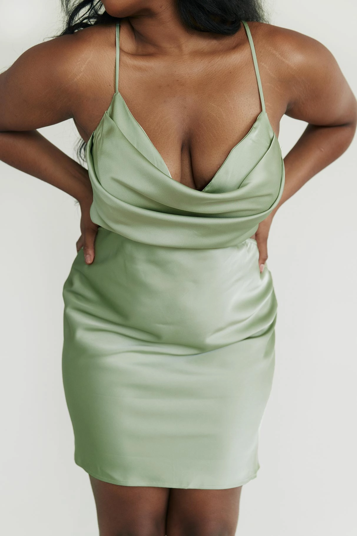 Jemma Mini Dress Sage Curve Smart Tones Calm Texture