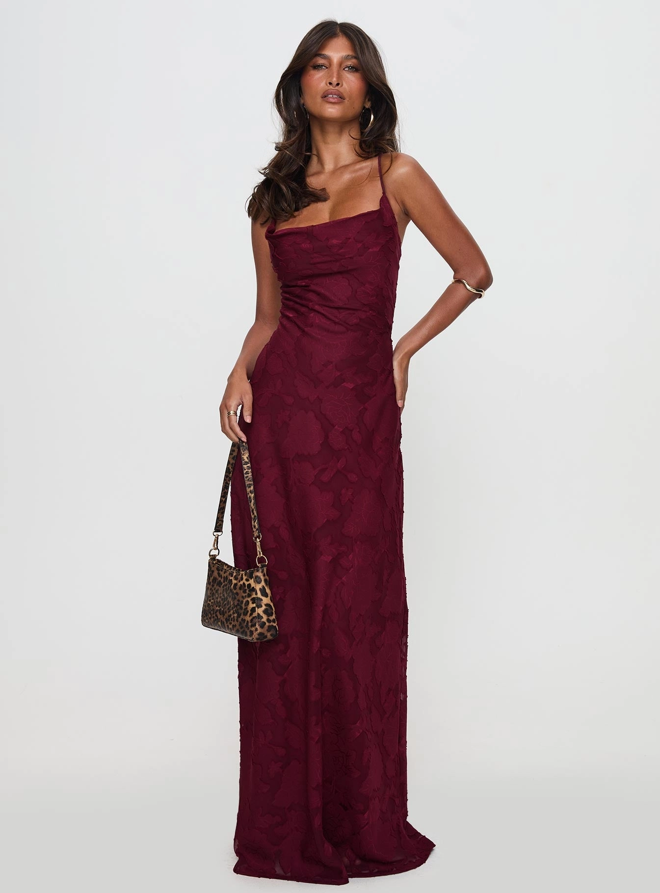 Minimal Form Sleek Form Celena Maxi Dress Burgundy Burnout